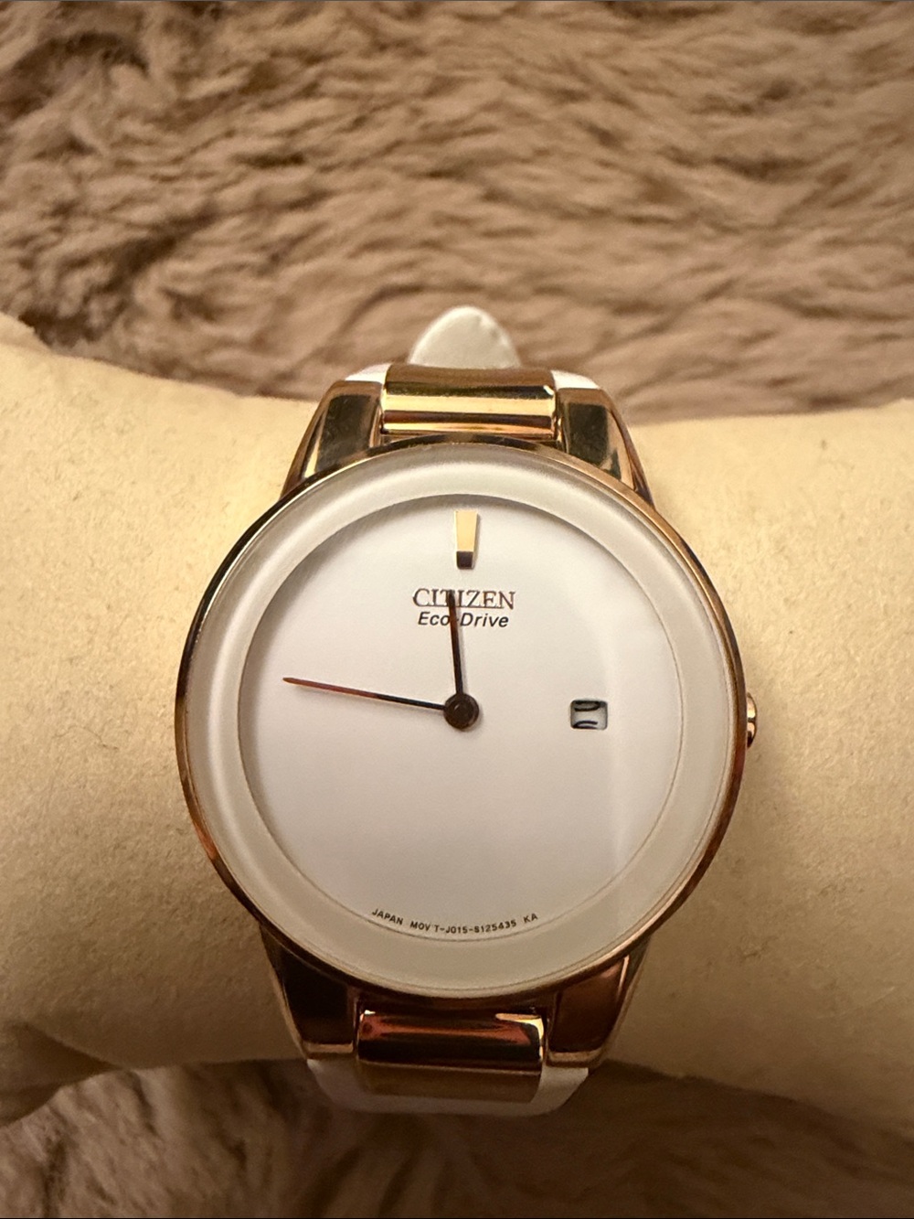 Citizen Ladies Axiom White Leather Strap Watch with Gold-Tone Case